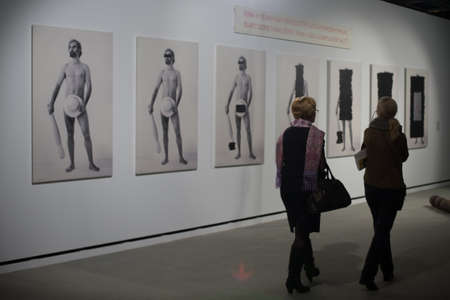 Saint-Petersburg, Russia - November 30, 2016: Exhibition in the Central Exhibition Hall "Manege". Greek art from 1930 to the present day.のeditorial素材