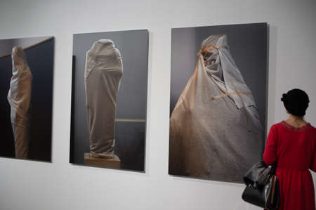 Saint-Petersburg, Russia - November 30, 2016: Exhibition in the Central Exhibition Hall "Manege". Greek art from 1930 to the present day.のeditorial素材