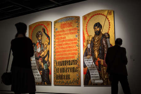 Saint-Petersburg, Russia - November 30, 2016: Exhibition in the Central Exhibition Hall "Manege". Greek art from 1930 to the present day.のeditorial素材