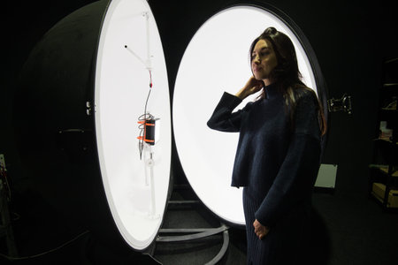 Saint-Petersburg, Russia - November 30, 2016: Integrating sphere photometer ball in the enterprise laboratories for the study of the characteristics of light and technical devicesのeditorial素材