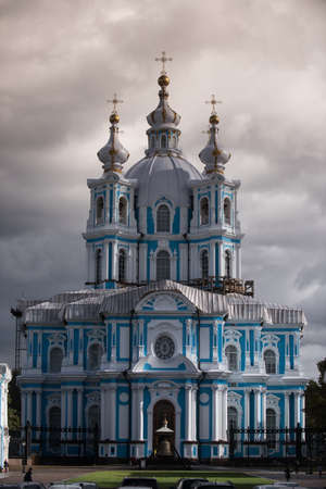 Saint-Petersburg, Russia - October 1, 2016: Smolny Cathedral - Orthodox church is a part of the architectural ensemble of the Smolny convent.のeditorial素材