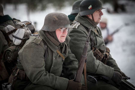Saint-Petersburg, Russia - January 24, 2015: Military-historical reconstruction devoted to anniversary of complete liberation of Leningrad from the Nazi blockade.のeditorial素材