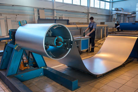 Otradnoe of Leningrad region, Russia - February 14, 2017: The plant "Geser"  produces marine equipment. Manufacture and assembly of metallic sandwich panels for shipsのeditorial素材