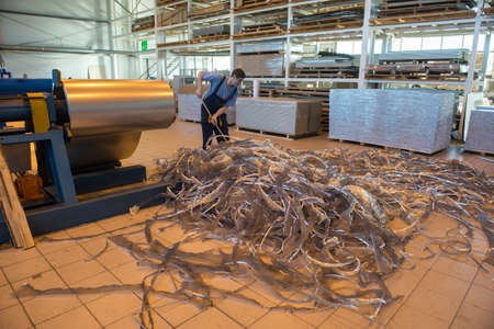 Otradnoe of Leningrad region, Russia - February 14, 2017: The plant "Geser"  produces marine equipment. Manufacture and assembly of metallic sandwich panels for shipsのeditorial素材