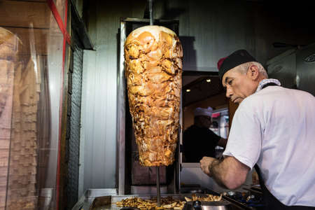 Antalya, Turkey - October 17, 2017: The cook prepares shaverm on the streetのeditorial素材