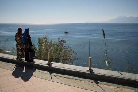 Antalya, Turkey - October 17, 2017: View of the Mediterranean Sea from the city's central park of Karaaliogluのeditorial素材