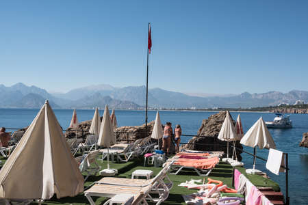 Antalya, Turkey - October 17, 2017: View of the Mediterranean Sea from the city's central park of Karaaliogluのeditorial素材