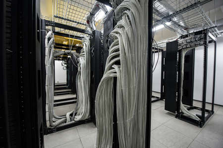 Interior view of a data center's server stationのeditorial素材