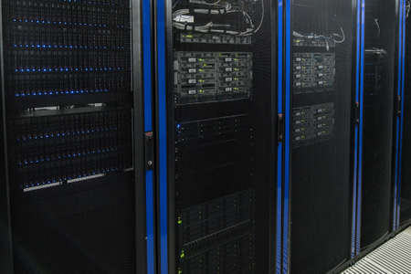 Interior view of a data center's server stationのeditorial素材