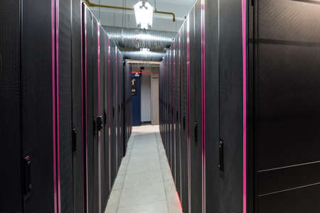 Interior view of a data center's server stationのeditorial素材