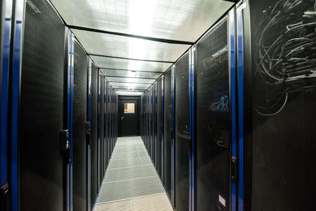 Interior view of a data center's server stationのeditorial素材