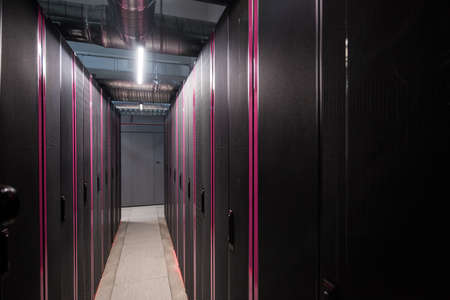 Interior view of a data center's server stationのeditorial素材