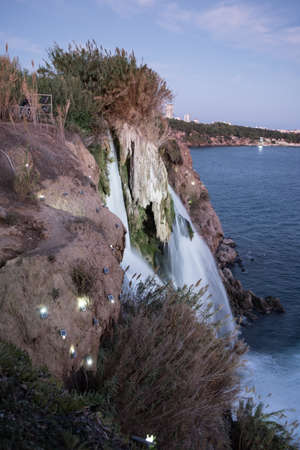 Waterfall Duden at Antalya, Turkey at night - nature travel background.の写真素材