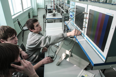 St. Petersburg, Russia - February 16, 2012: Students of Electrotechnical College during laboratory...