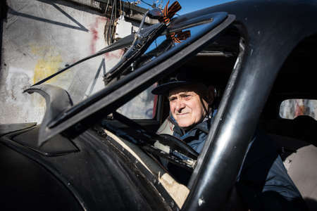 St. Petersburg, Russia - October 1, 2016: Soviet Retrocar GAZ-M-1 Emka years of production 1936-1943. Was copied from Ford's lineup. Original tear-off windshieldのeditorial素材