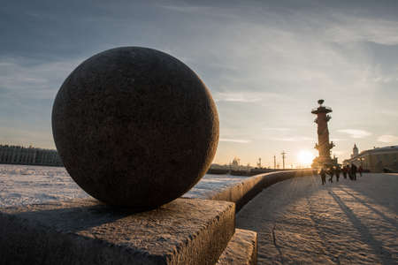 St. Petersburg. Russia. Sculpture - a granite ball in the historical center of the city - a favorite place for pedestrian walks of citizens and tourists.の写真素材
