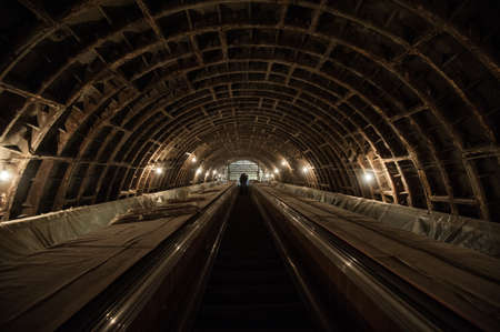 St. Petersburg, Russia - March 15, 2016: Repair of the underground escalator. General view of the inclined subway shaftのeditorial素材