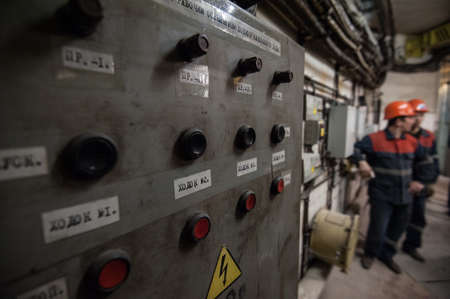 St. Petersburg, Russia - March 15, 2016: Repair of the underground escalator. Power distribution panel.のeditorial素材