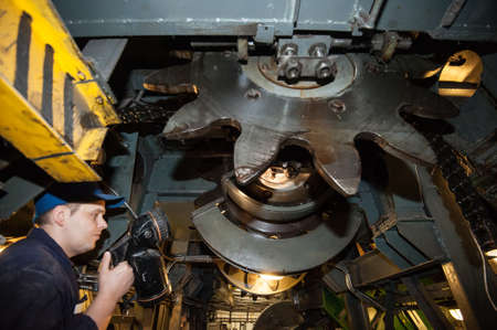 St. Petersburg, Russia - March 15, 2016: Repair of the underground escalatorのeditorial素材