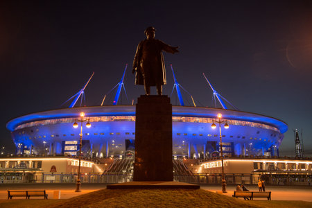 St. Petersburg, Russia - April 12, 2018: Zenit Arena Stadium in June 2018 will host matches of the...