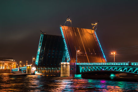 St. Petersburg, Russia - July 23, 2016: The Palace Bridge at night. The main attraction of the city....