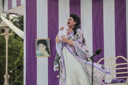 ST. PETERSBURG, RUSSIA - JULY 19, 2018: Opera Festival for all free visit on the stage of the city park. Yekaterina Shimanovich as Manon in the opera Manon Lescautのeditorial素材