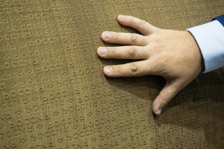 St. Petersburg, Russia - August 30, 2018: Printing workshop of the Mint. Manufacturing of high-tech products from special paper.Metal matrix with engraved images.のeditorial素材