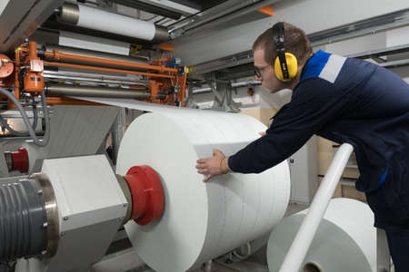 St. Petersburg, Russia - August 30, 2018: Printing workshop of the Mint. Manufacturing of high-tech products from special paper. Rotary printing pressのeditorial素材