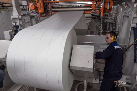 St. Petersburg, Russia - August 30, 2018: Printing workshop of the Mint. Manufacturing of high-tech products from special paper. Rotary printing pressのeditorial素材