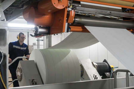 St. Petersburg, Russia - August 30, 2018: Printing workshop of the Mint. Manufacturing of high-tech products from special paper. Rotary printing pressのeditorial素材