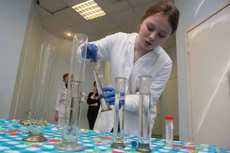 St. Petersburg, Russia - February 7, 2018: The XIV Baltic Scientific Engineering Contest (BNIK). Young talented children, schoolchildren presented their inventions to the jury.のeditorial素材