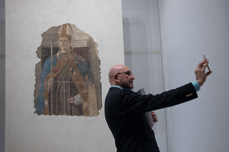 St. Petersburg, Russia - December 6, 2018: State Hermitage monographic exhibition "Piero della Francesca", uniting the works of one of the most famous masters of the XV century from art collections in Italy, Spain, Portugal, UK.のeditorial素材