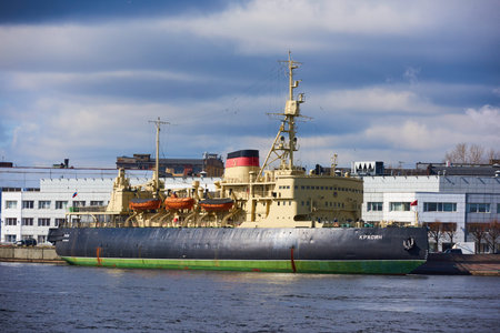 St. Petersburg, Russia - April 27, 2018: The Great Oceanic Icebreaker Krasin in the fairway of the...