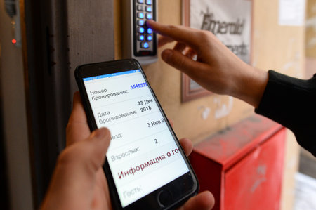 St. Petersburg, Russia - December 24, 2018: Youth apartment hotel in the Loft style. Interior.のeditorial素材