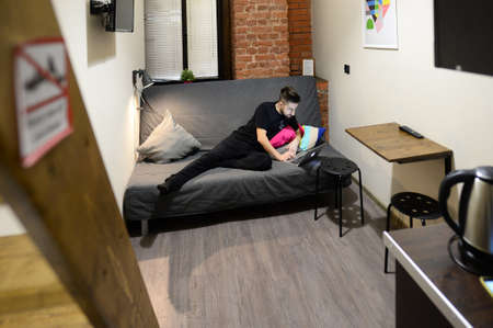 St. Petersburg, Russia - December 24, 2018: Youth apartment hotel in the Loft style. Interior.のeditorial素材