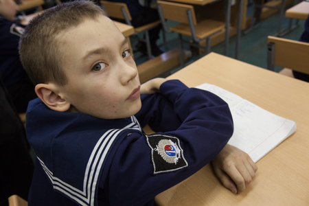 ST. PETERSBURG, RUSSIA - FEBRUARY 18, 2014: Naval Cadet School. Students in the classroom in the...
