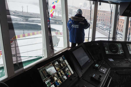 St. Petersburg, Russia - December 20, 2018: new icebreaker Andrei Vilkitsky. This is a high-tech vessel with a diesel-electric propulsion system and fully automated controlのeditorial素材