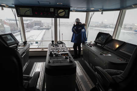 St. Petersburg, Russia - December 20, 2018: new icebreaker Andrei Vilkitsky. This is a high-tech vessel with a diesel-electric propulsion system and fully automated controlのeditorial素材