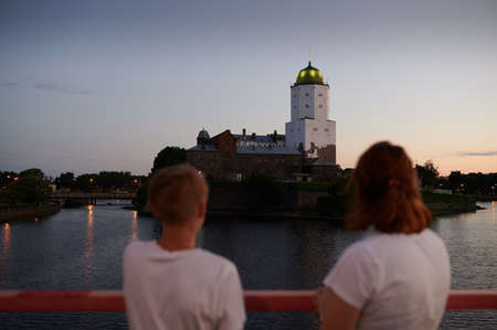 On a white night, the Vyborg castle in the Leningrad region of Russia was built in the Middle Ages by a Swede. A monument of military architecture. June 2020のeditorial素材
