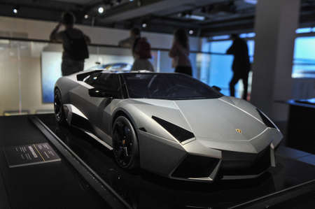 Saint Petersburg, Russia - September 7, 2017: Exhibition of Lomborgini cars in the Erarta Museum of Contemporary Art. Visitors to the exhibition Lamborghiniのeditorial素材