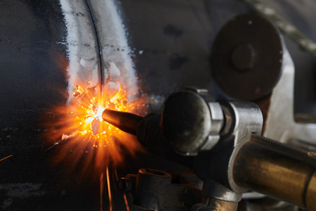 Mechanized, precise cutting of large diameter steel pipe using special equipment autogen, circular...
