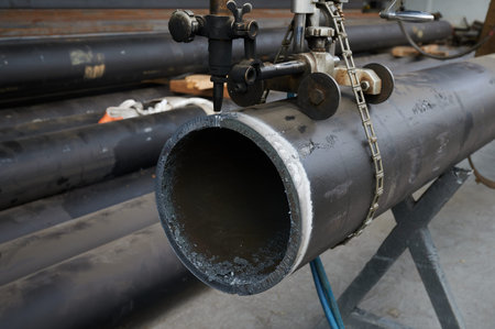 Mechanized, precise cutting of large diameter steel pipe using special equipment autogen, circular...