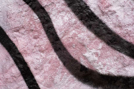 rough texture of a fragment of an old wall painted with light red paint, black stripesの写真素材