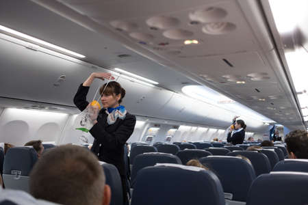 Safety briefing on board an aircraftのeditorial素材