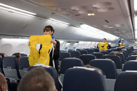 Safety briefing on board an aircraftのeditorial素材