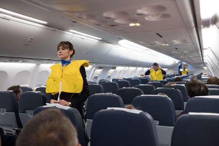 Safety briefing on board an aircraftのeditorial素材