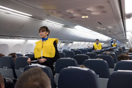 Safety briefing on board an aircraftのeditorial素材