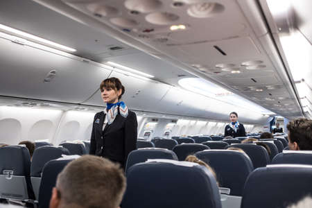 Safety briefing on board an aircraftのeditorial素材