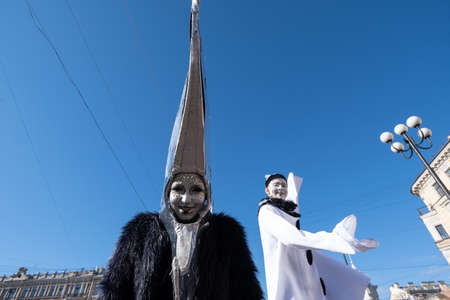 Festive procession and street concert of clowns on April Fools Dayのeditorial素材