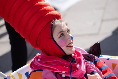 Festive procession and street concert of clowns on April Fools Dayのeditorial素材